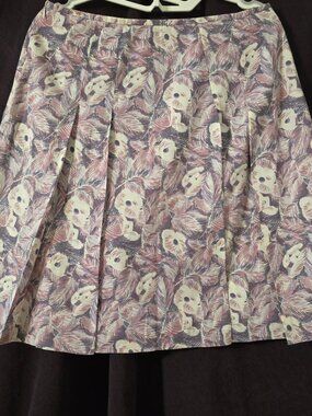 10 Liz Claiborne Pleated Lined Skirt Pink Purple & White Paisley Silk & Cotton